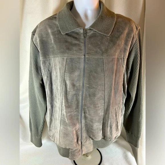 Sierra Ridge genuine leather suede gray sweater men’s - Picture 1 of 10